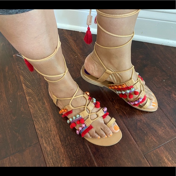 COPY - Anthropology Barbara barbieri tassel Pom lace Gladiator Sandal - Picture 1 of 16